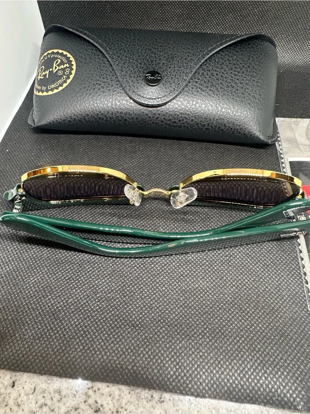 Ray-Ban Clubmaster Sunglasses — Green Browline with Gold Frame and Brown Lenses